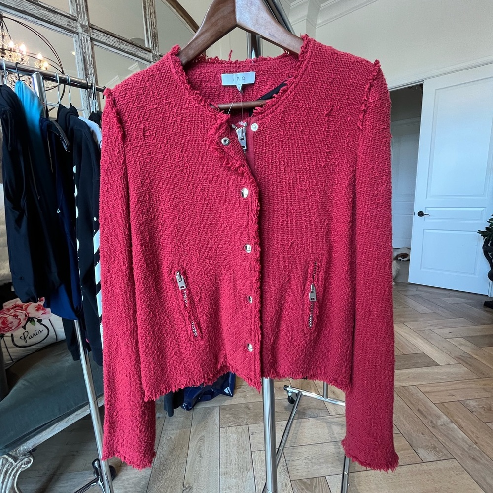 IRO Red Tweed Jacket with Silver Accents size 38
